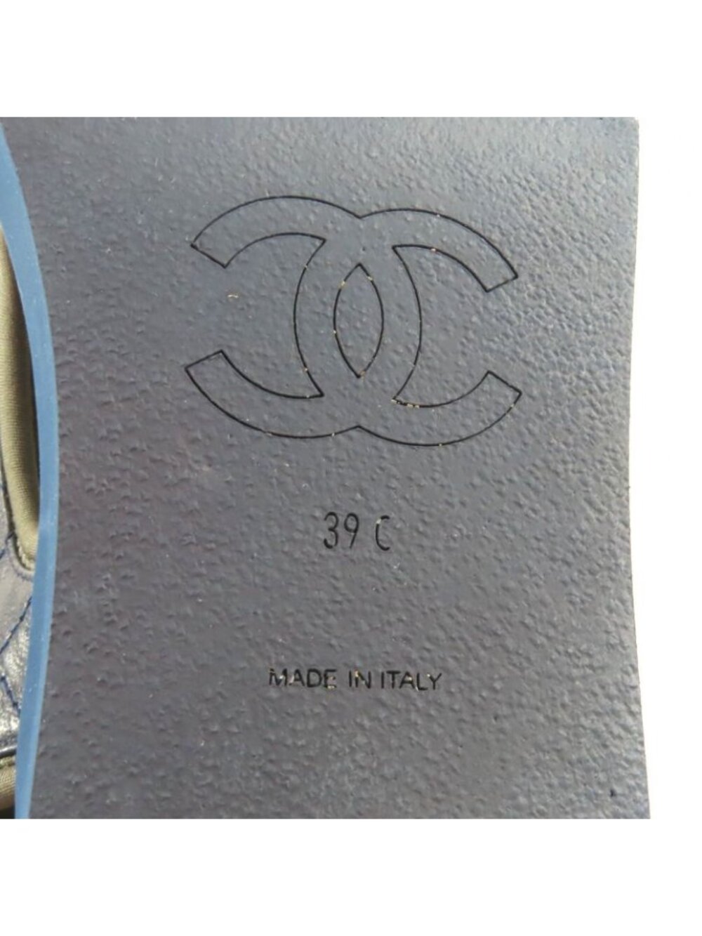 Chanel CC Logo Quilted Velcro Fabric Leather Sandals Khaki Navy 39 - Picture 13 of 16